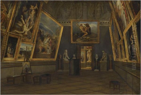 A View Of The Interior Of A Museum Oil Painting by Adolphe Leleux