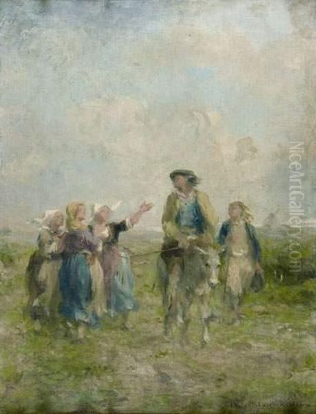 Le Menier, Son Fils Et L'ane Oil Painting by Adolphe Leleux