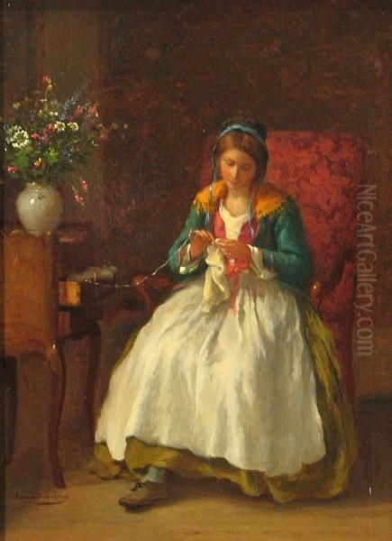 La Fille Au Crochet Oil Painting by Armand Hubert Simon Leleux