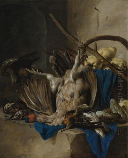 Still Life Of Game, Hunting Implements And Quinces Oil Painting by Cornelis van Lelienbergh