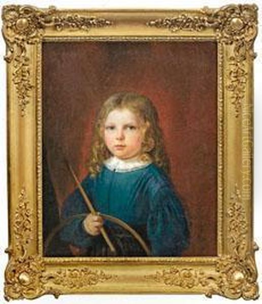 Portraiteines Spielenden Kindes Mit Reifen Oil Painting by Charles Jean Baptiste Lelievre