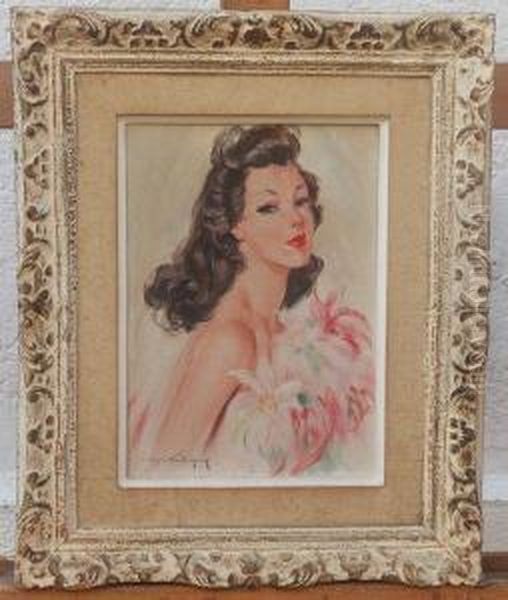 Femme Brune Aux Fleurs Oil Painting by Eugene Lelievre