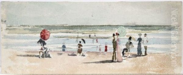 Elegantes Sur La Plage Oil Painting by Maurice Charles M. Lelievre