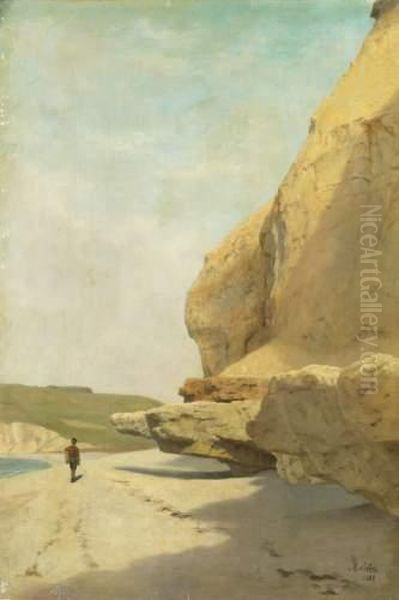 Promeneur Sur La Plage Oil Painting by A. Leloir