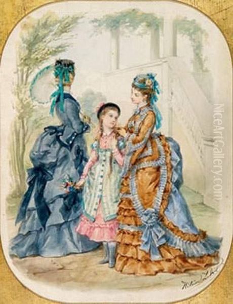 Jeunes Femmes A La Mode Du Second Empire Oil Painting by Heloise Leloir