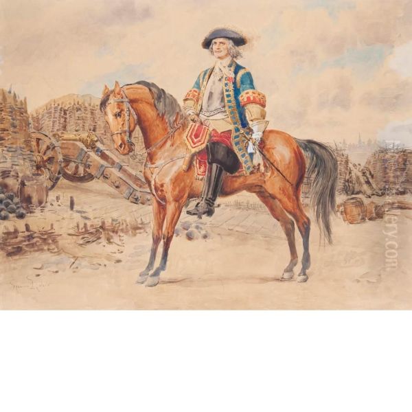 Mounted Calvary Officer Oil Painting by Maurice Leloir