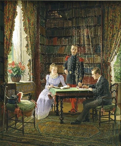 Blick In Bibliothek Oil Painting by Maurice Leloir