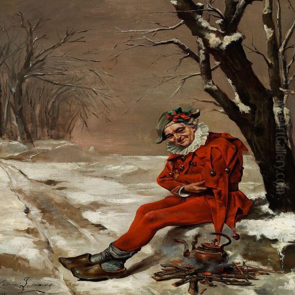 Jester Warming Himselfby The Fire Oil Painting by Casimir Lemaire