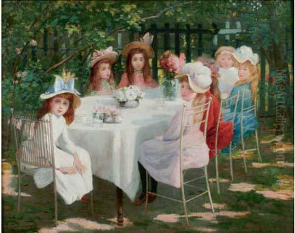 Le Gouter De Fillettes Oil Painting by Eugene Lemaire