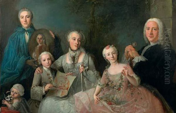 Portrait De Famille Dans L'embrasure D'une Fenetre Oil Painting by Jean Claude Lemaire