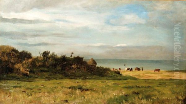 Paysage Cotier Aux Vaches Oil Painting by Louis Marie Lemaire