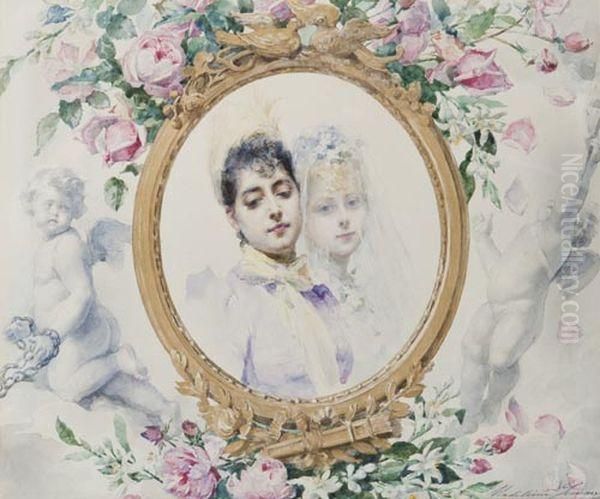 Etude Pour Le Frontispice De L'uvre De Marcel Proust : < Les Plaisirs Et Les Jours > Oil Painting by Madeleine Jeanne Lemaire