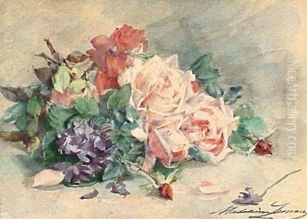 Nature Morte Au Bouquet De Roses Oil Painting by Madeleine Jeanne Lemaire