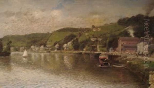 Bords De Seine A Croisset Oil Painting by Lemaitre Leon Jules