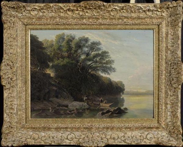 Landscape With Fishermen On The Lake Oil Painting by Lemaitre Nathanael