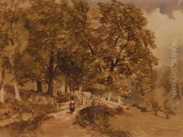 Figure On Acountry Path Oil Painting by Robert Leman