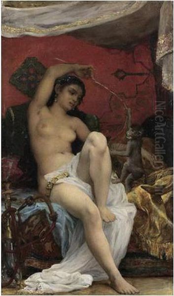 Odalisque Au Singe Oil Painting by Francois Fernand J. Lematte