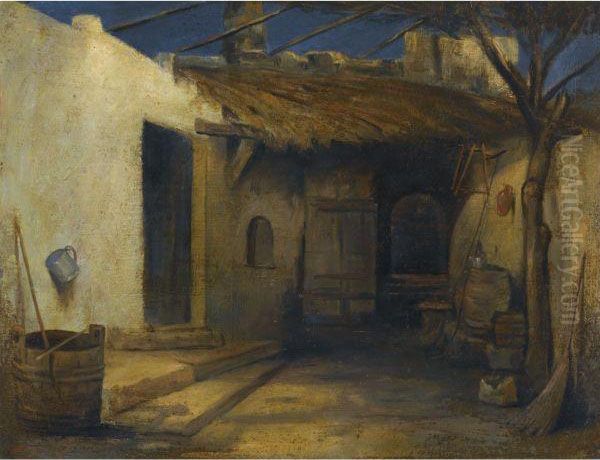 A Courtyard Oil Painting by Polychronis Lembessis