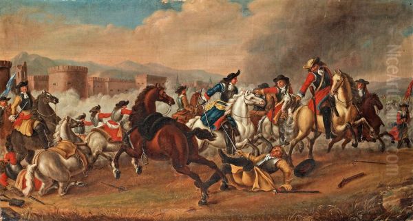 Cavalry Battle Oil Painting by Johann Philipp Lembke