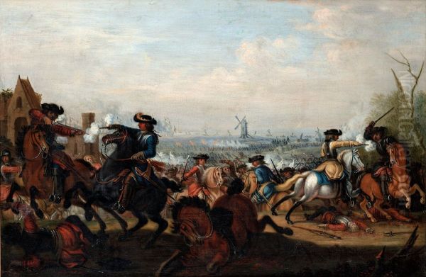 Cavalier Battle Oil Painting by Johann Philipp Lembke