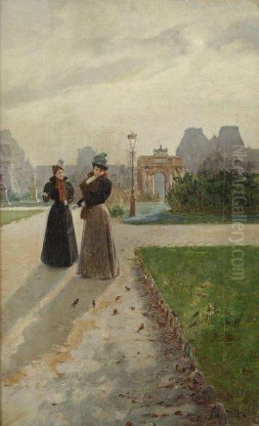 Elegante Au Jardin Des Tuileries Oil Painting by Basile Lemeunier