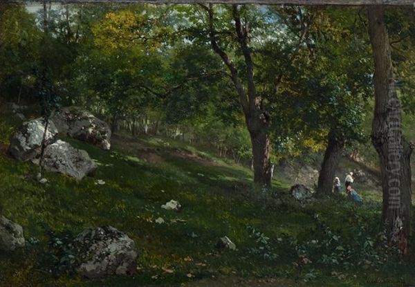 View Of A Forest In Barbizon Oil Painting by Theophile Victor Emile Lemmens