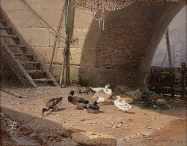 Canard Sous L'arche Du Pont Oil Painting by Theophile Victor Emile Lemmens