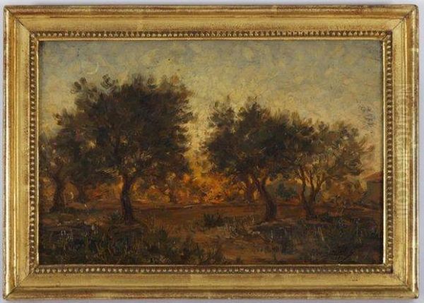 Paysage Au Soleil Couchant Oil Painting by Francisque Lemoine