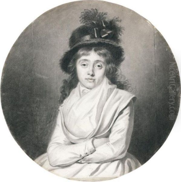 Three Quarter Length Portrait Of A Young Woman In A Hat Oil Painting by Jacques-Antoine-Marie Lemoine