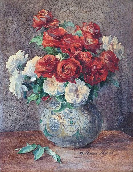 Naturemorte Au Bouquet De Rose Oil Painting by Therese Lemoine Lagron