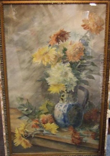 Bouquet De Dalhias Oil Painting by Therese Lemoine Lagron