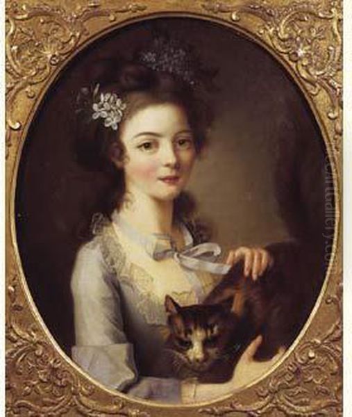 Jeune Fille Et Son Chat. Oil Painting by Marie Elisabeth Lemoine