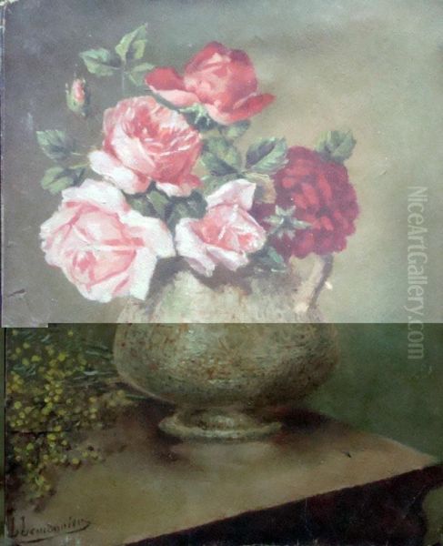 Bouquet De Roses Oil Painting by Lucie Lemonnier