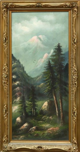 View Of Mountain Through Trees Oil Painting by William M. Lemos