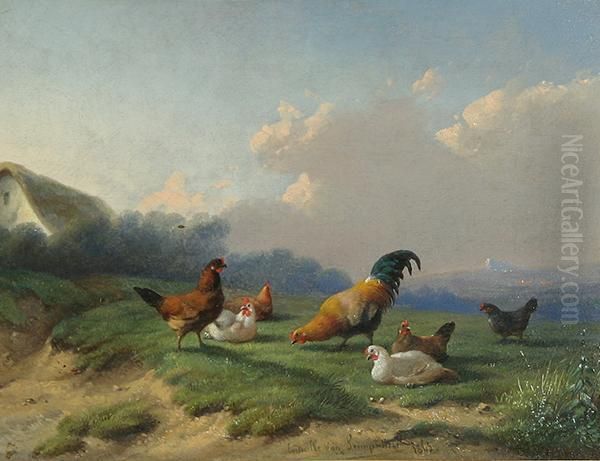 Farmyard Scenes Oil Painting by Cornelius Lemputten Van