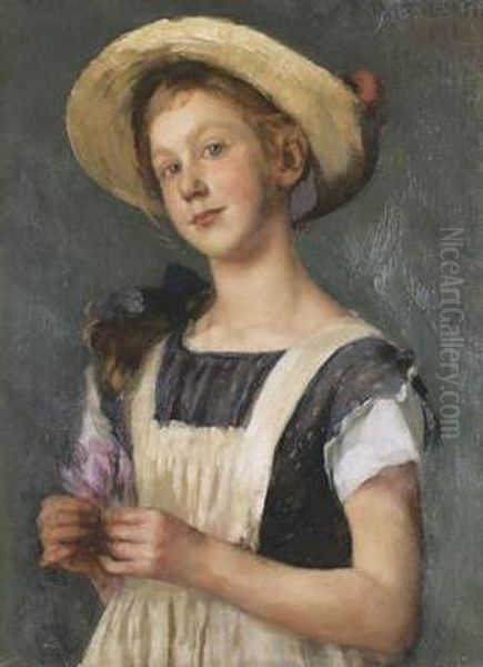 Portrat Eines Jungen Madchens Mit Blume. Oil Painting by Hans Lendorff