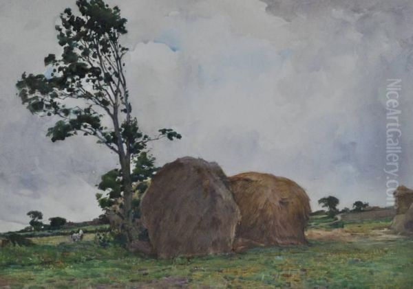 Hay Stacks Oil Painting by Giffard Hocart Lenfestey