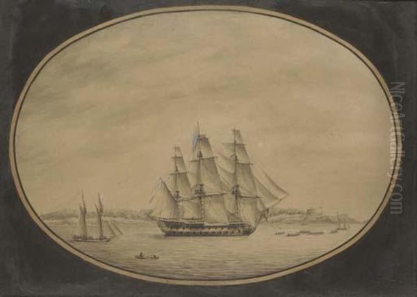 H.m.s. Assistance In Halifax Harbour, Nova Scotia Oil Painting by George Gustavus Lennock