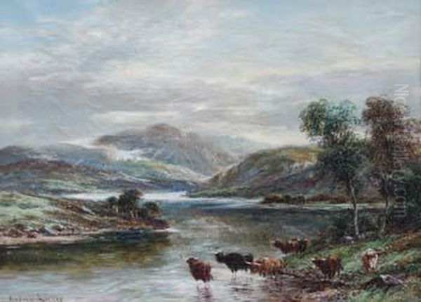 Highland
River Scene With Cattle Watering, Oil Painting by Andrew Lennox