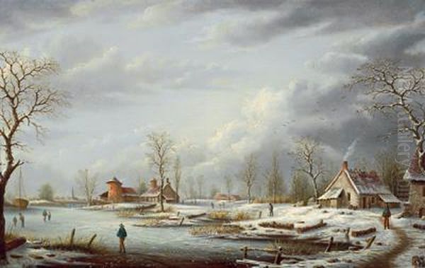 Un Paesaggio Invernale Con Viaggiatori Oil Painting by Albert Alexandre Lenoir