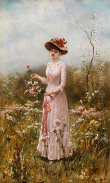 Junge Dame In Rosafarbenem Kleid Oil Painting by Charles Amable Lenoir