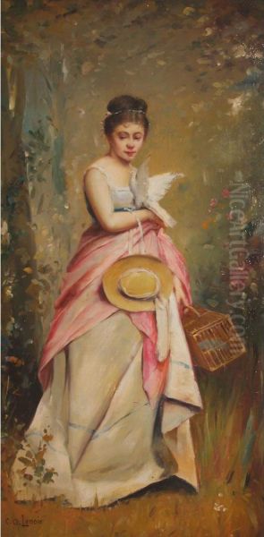 Woman With A Dove Oil Painting by Charles Amable Lenoir