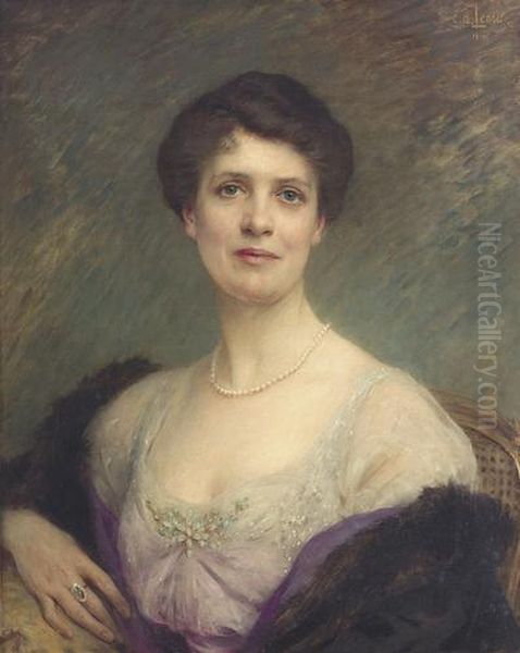 Portrat Einer Dame Mit Perlenkette. Oil Painting by Charles Amable Lenoir