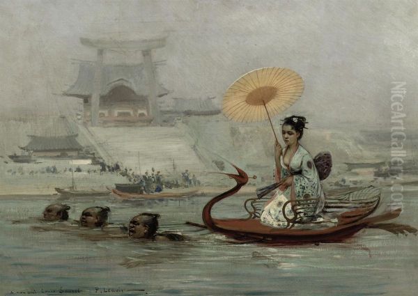 A Japanese Ferry Oil Painting by Felix Lenoir