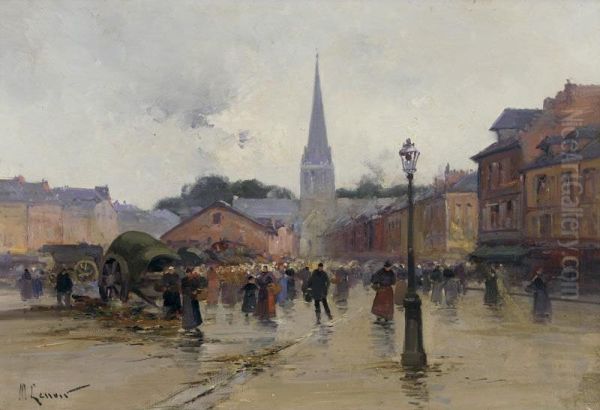 Market Day Oil Painting by Maurice Lenoir