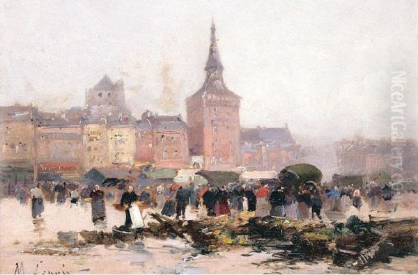 Market Square Oil Painting by Maurice Lenoir