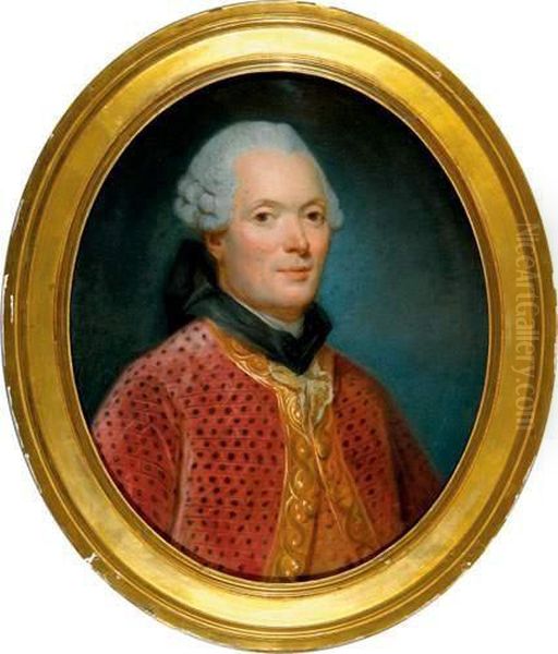 Portrait D'homme Au Gilet Rouge A Garniture De Passementerie Oil Painting by Simon Bernard Lenoir