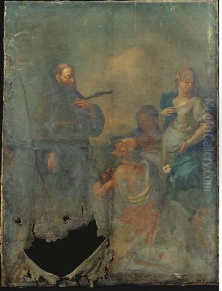 A Vision Of Saint Francis Appearing To A Hermit Saint Oil Painting by Andries Cornelis Lens