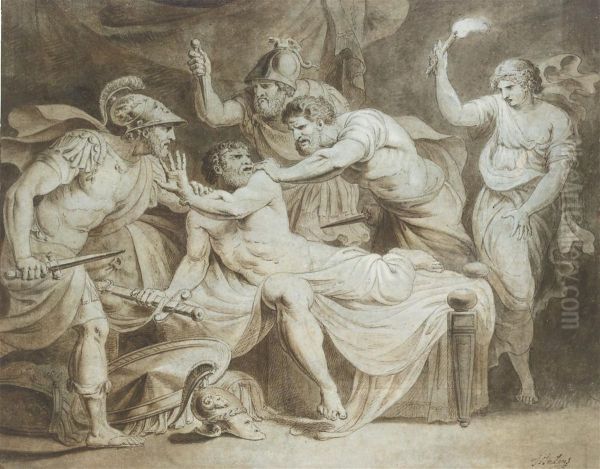 The Death Of Alcibiades Oil Painting by Johannes Jacobus Lens