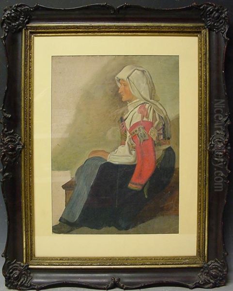 Portrait Einer Sitzenden Faru In Landestracht Oil Painting by Gaston Lenthe